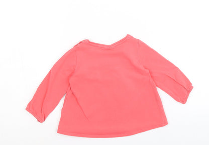 NEXT Girls Pink Cotton Pullover T-Shirt Size 6-9 Months Boat Neck Snap - Embroidered Appliqués