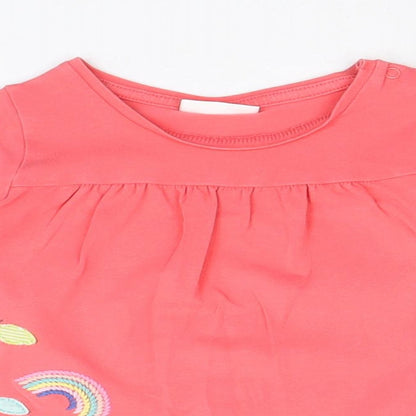 NEXT Girls Pink Cotton Pullover T-Shirt Size 6-9 Months Boat Neck Snap - Embroidered Appliqués