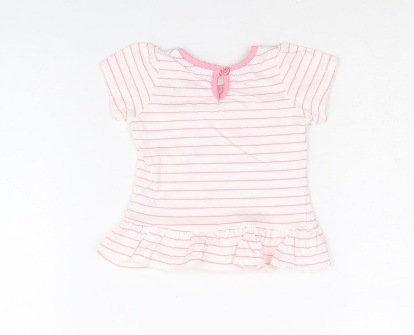 Primark Girls Pink Striped 100% Cotton A-Line Size 3-6 Months Round Neck Button - Butterfly