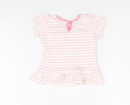 Primark Girls Pink Striped 100% Cotton A-Line Size 3-6 Months Round Neck Button - Butterfly