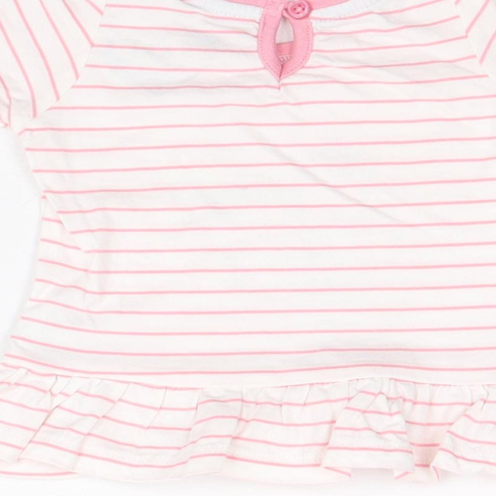 Primark Girls Pink Striped 100% Cotton A-Line Size 3-6 Months Round Neck Button - Butterfly