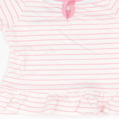 Primark Girls Pink Striped 100% Cotton A-Line Size 3-6 Months Round Neck Button - Butterfly