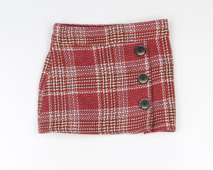 Matalan Girls Red Plaid Polyester A-Line Skirt Size 4 Years Regular Pull On