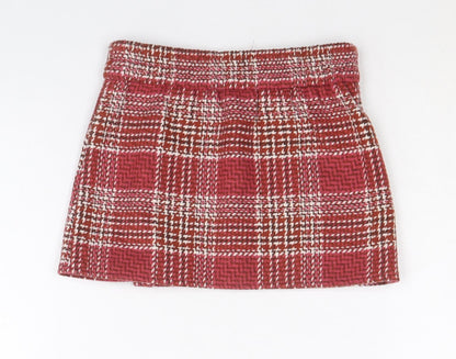 Matalan Girls Red Plaid Polyester A-Line Skirt Size 4 Years Regular Pull On