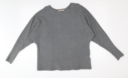 Sleek Chic Womens Grey Round Neck Acrylic Pullover Jumper Size M