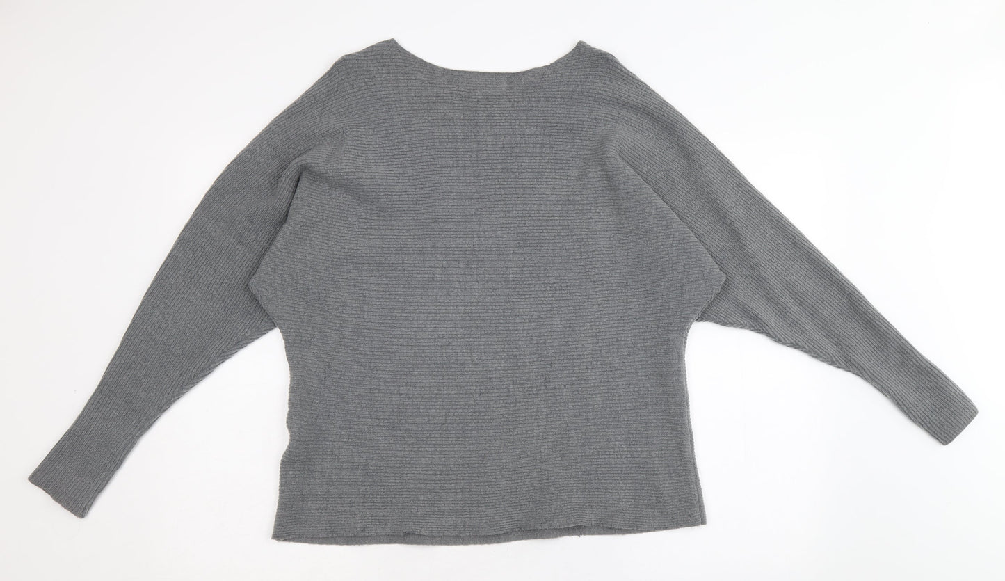 Sleek Chic Womens Grey Round Neck Acrylic Pullover Jumper Size M