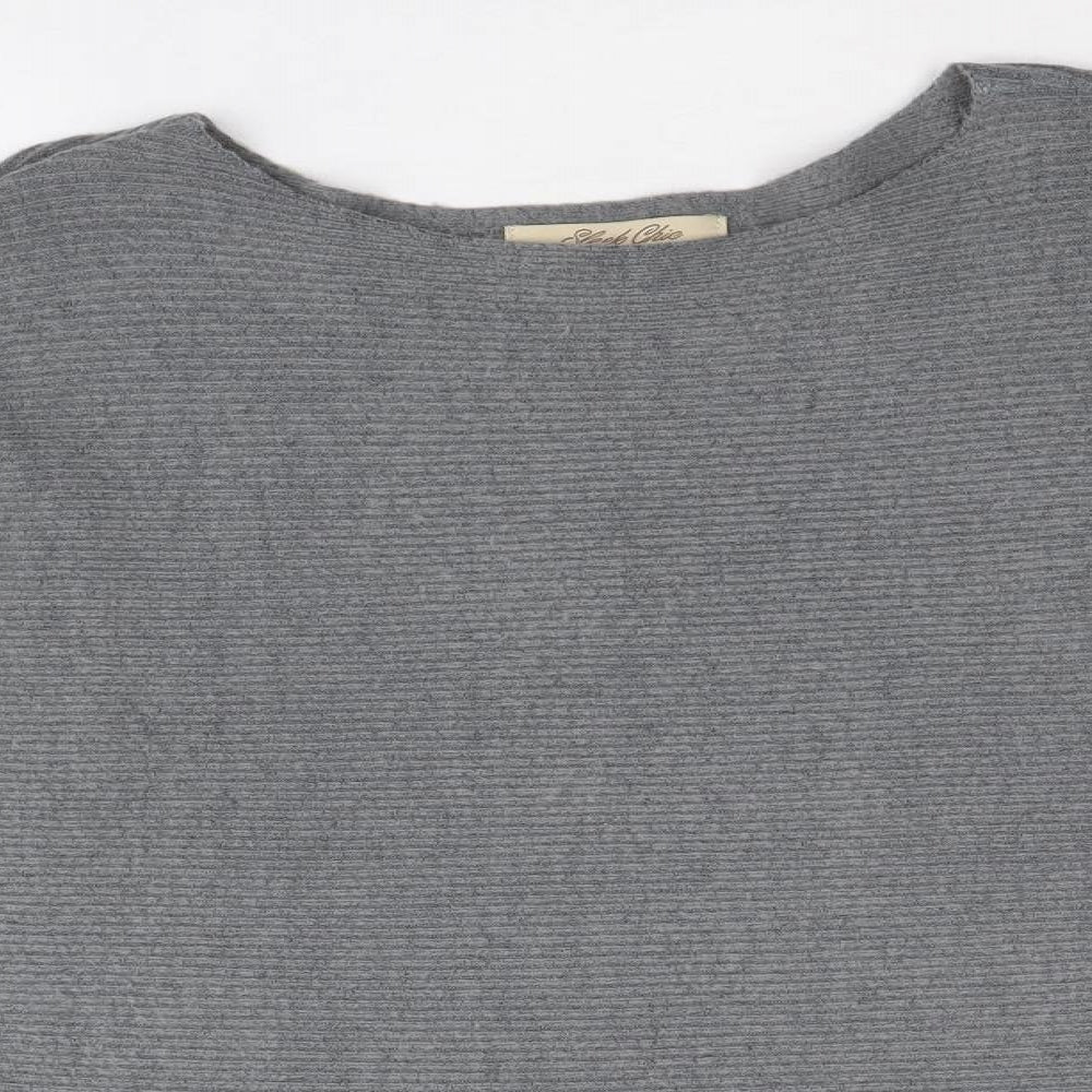 Sleek Chic Womens Grey Round Neck Acrylic Pullover Jumper Size M