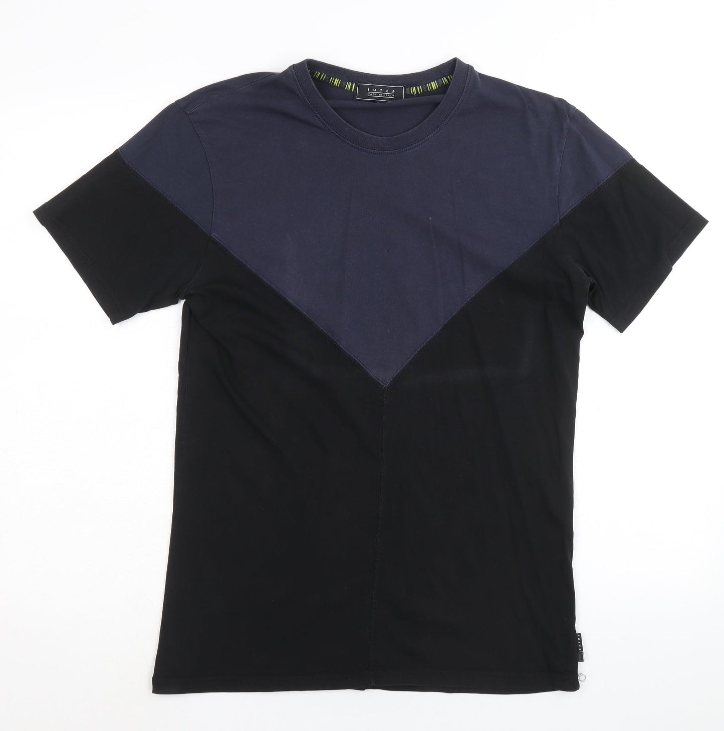 Iuter Mens Blue Colourblock Cotton T-Shirt Size S Round Neck
