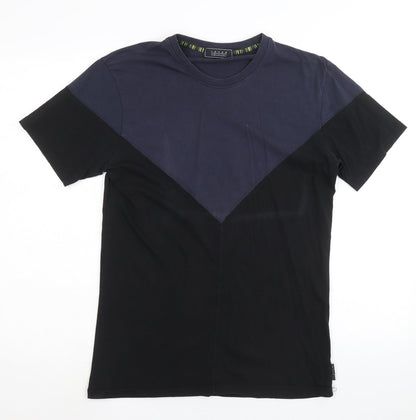 Iuter Mens Blue Colourblock Cotton T-Shirt Size S Round Neck