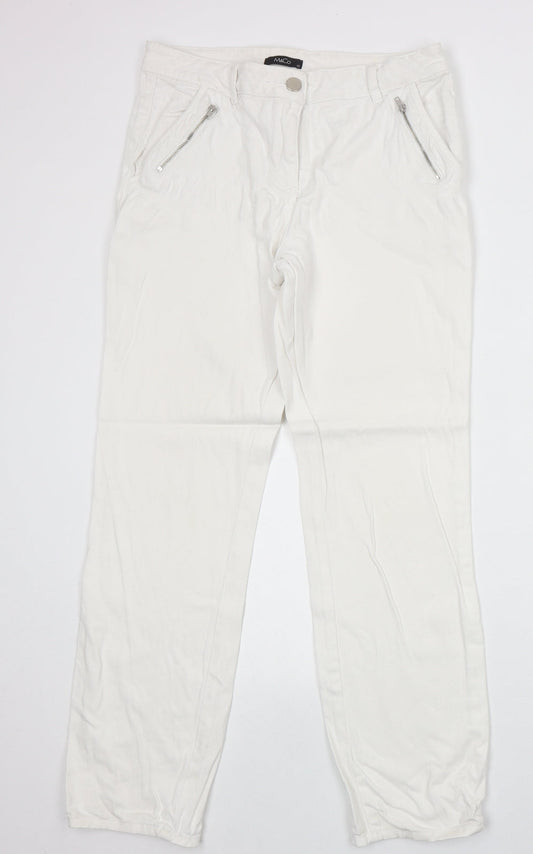 M&Co Womens White Cotton Straight Jeans Size 10 Regular Zip
