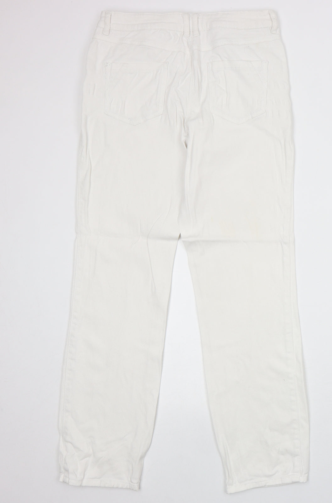 M&Co Womens White Cotton Straight Jeans Size 10 Regular Zip