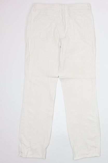M&Co Womens White Cotton Straight Jeans Size 10 Regular Zip