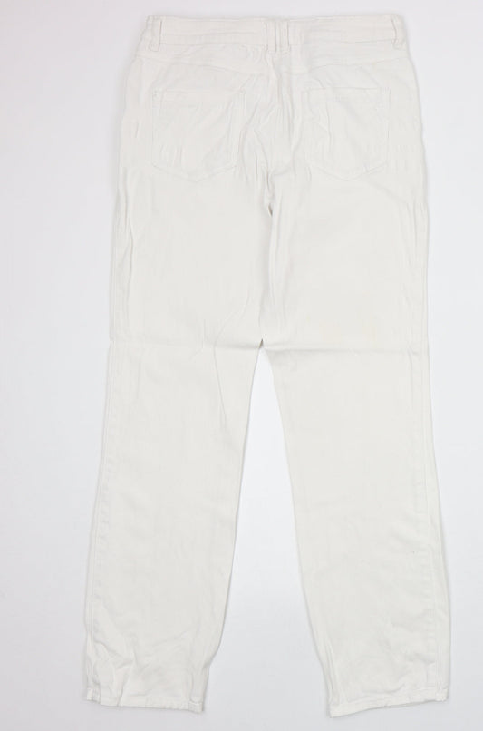 M&Co Womens White Cotton Straight Jeans Size 10 Regular Zip