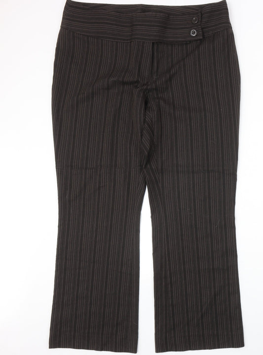 AMARANTO Womens Brown Striped Polyester Trousers Size 18 Regular Zip