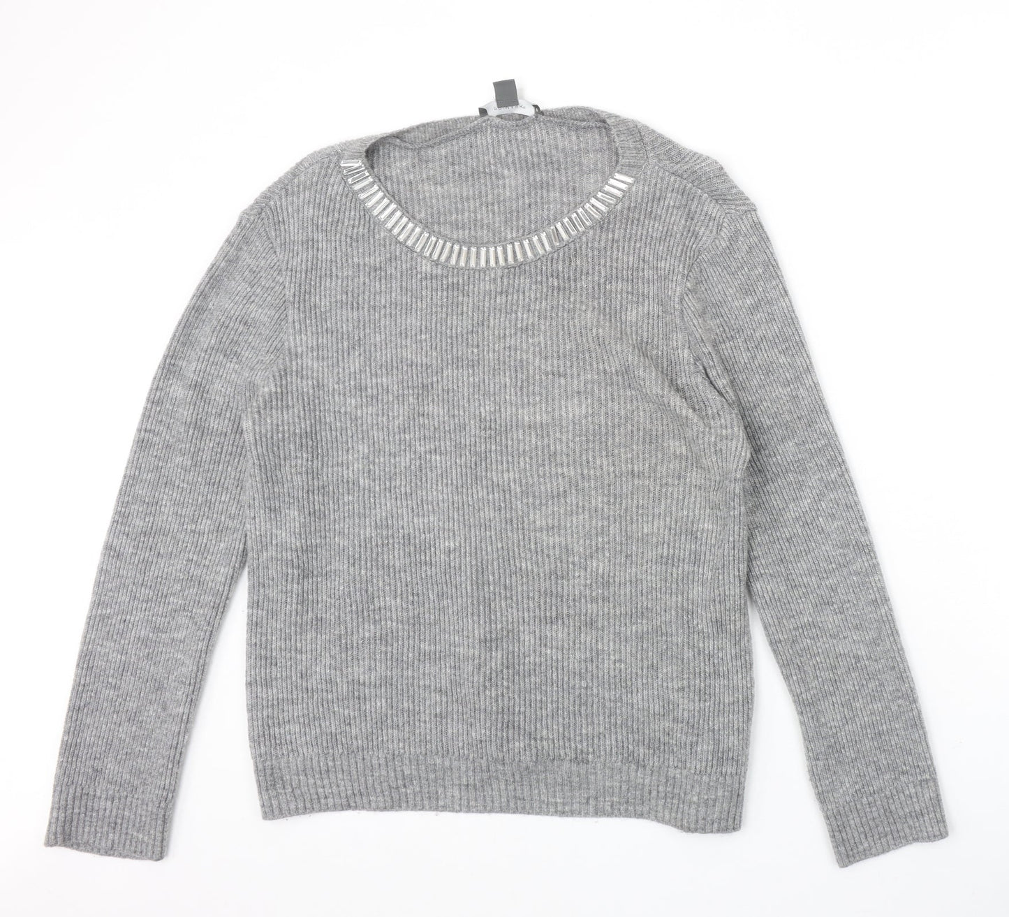 Primark Womens Grey Scoop Neck Acrylic Pullover Jumper Size L
