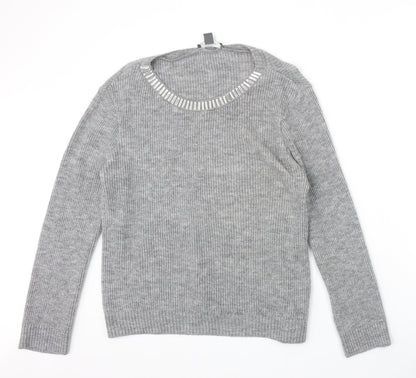Primark Womens Grey Scoop Neck Acrylic Pullover Jumper Size L