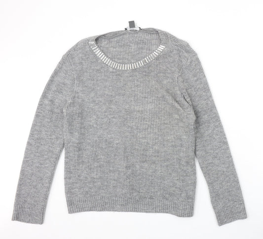 Primark Womens Grey Scoop Neck Acrylic Pullover Jumper Size L