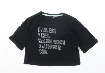 George Girls Black Cotton Basic T-Shirt Size 6-7 Years Round Neck Pullover - Malibu Beach Endless Vibes