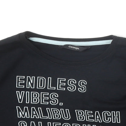 George Girls Black Cotton Basic T-Shirt Size 6-7 Years Round Neck Pullover - Malibu Beach Endless Vibes