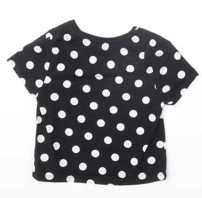 F&F Girls Black Polka Dot 100% Cotton Basic T-Shirt Size 6-7 Years Round Neck Pullover - Bestie Slogan