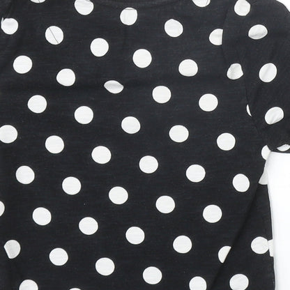 F&F Girls Black Polka Dot 100% Cotton Basic T-Shirt Size 6-7 Years Round Neck Pullover - Bestie Slogan