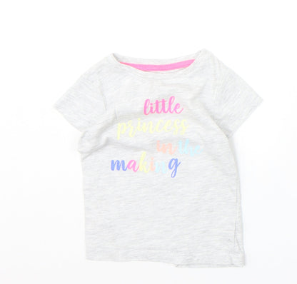 Pep&Co Girls Grey Cotton Pullover T-Shirt Size 9-12 Months Boat Neck Pullover - Little Princess