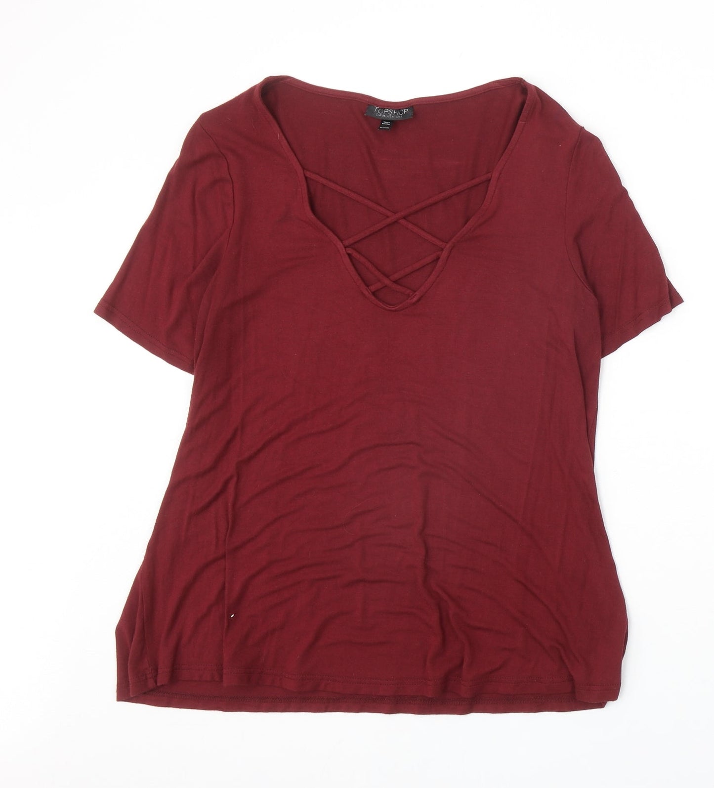 Womens UK Size 8 Topshop Red Basic T-Shirt