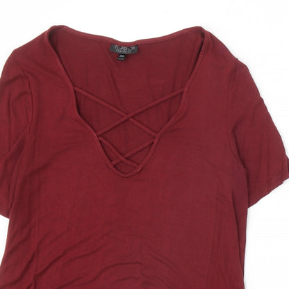 Womens UK Size 8 Topshop Red Basic T-Shirt