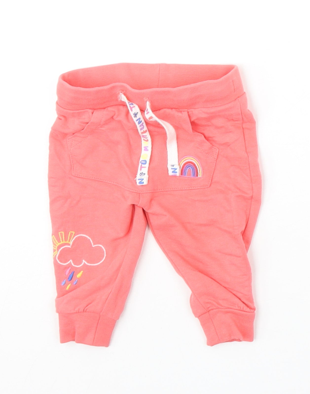 F&F Girls Pink Cotton Jogger Trousers Size 0-3 Months Pullover