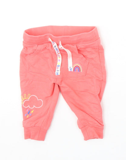 F&F Girls Pink Cotton Jogger Trousers Size 0-3 Months Pullover