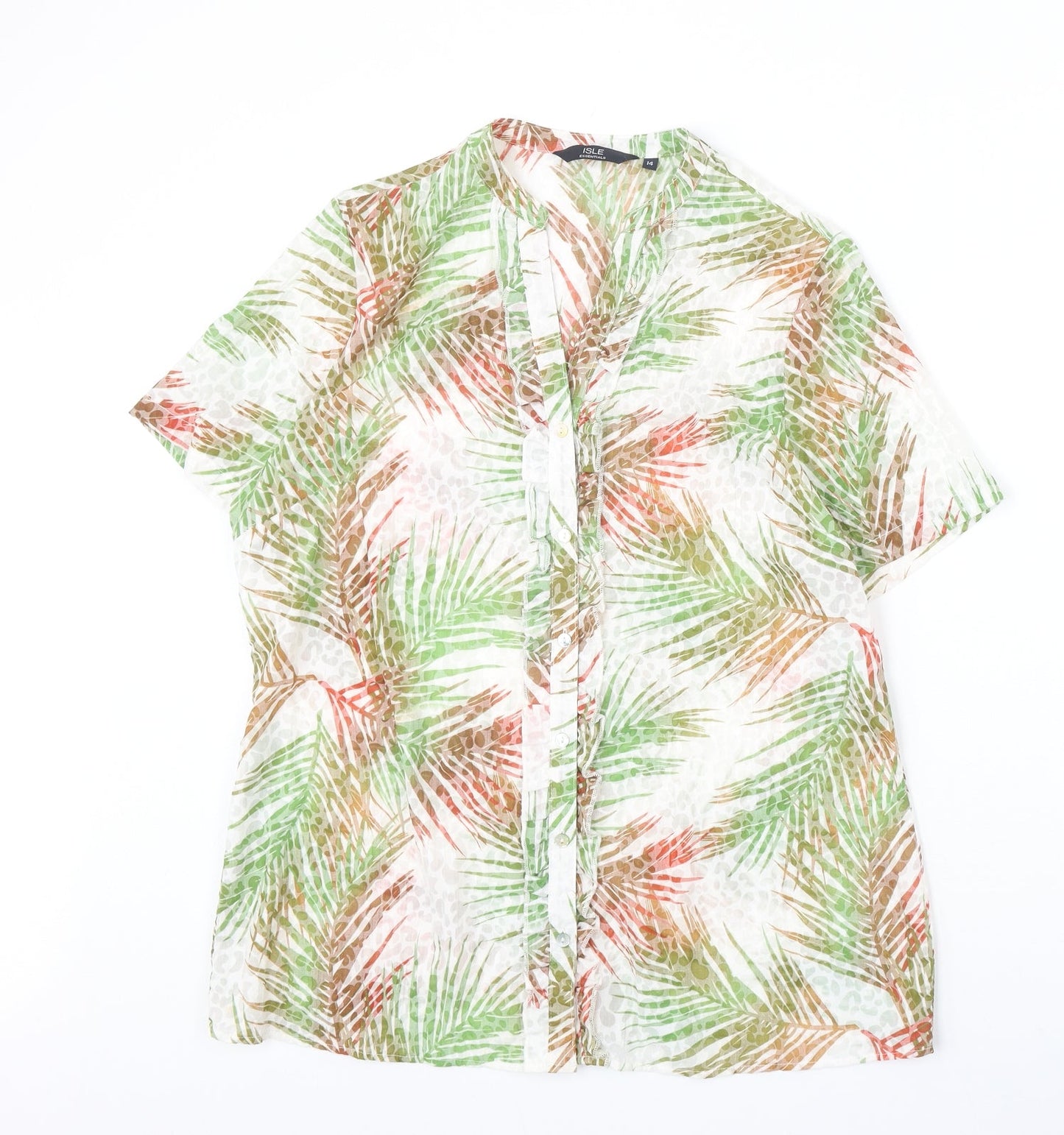 EWM Womens Multicoloured Geometric Polyester Basic Blouse Size 14 V-Neck - Leaf Print