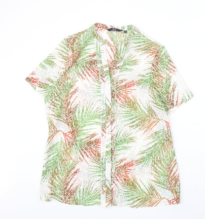 EWM Womens Multicoloured Geometric Polyester Basic Blouse Size 14 V-Neck - Leaf Print