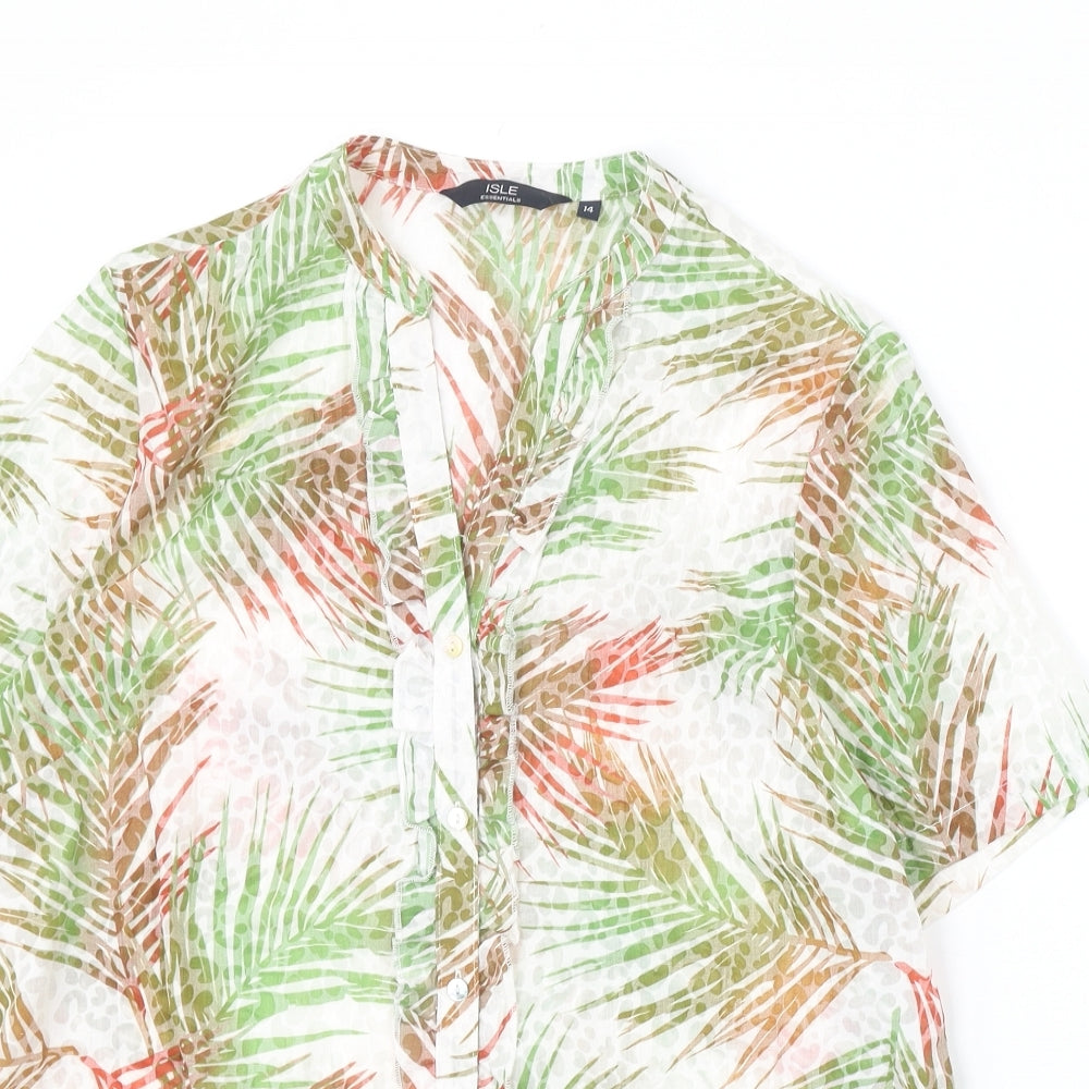 EWM Womens Multicoloured Geometric Polyester Basic Blouse Size 14 V-Neck - Leaf Print