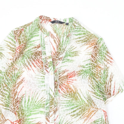 EWM Womens Multicoloured Geometric Polyester Basic Blouse Size 14 V-Neck - Leaf Print