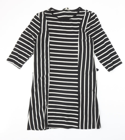 Papaya Womens Black Striped Polyester Shift Size 10 Scoop Neck Pullover