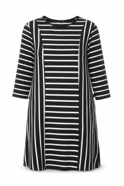 Papaya Womens Black Striped Polyester Shift Size 10 Scoop Neck Pullover