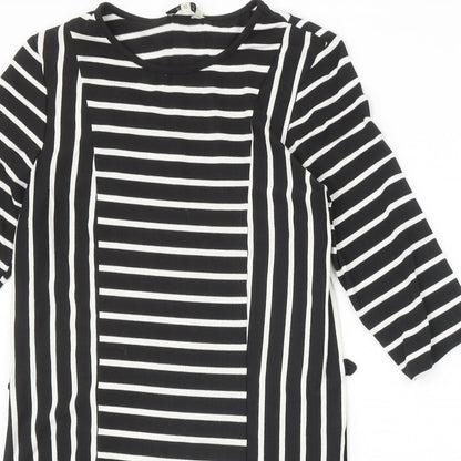 Papaya Womens Black Striped Polyester Shift Size 10 Scoop Neck Pullover