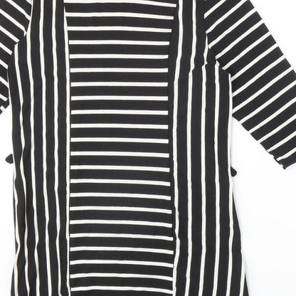 Papaya Womens Black Striped Polyester Shift Size 10 Scoop Neck Pullover