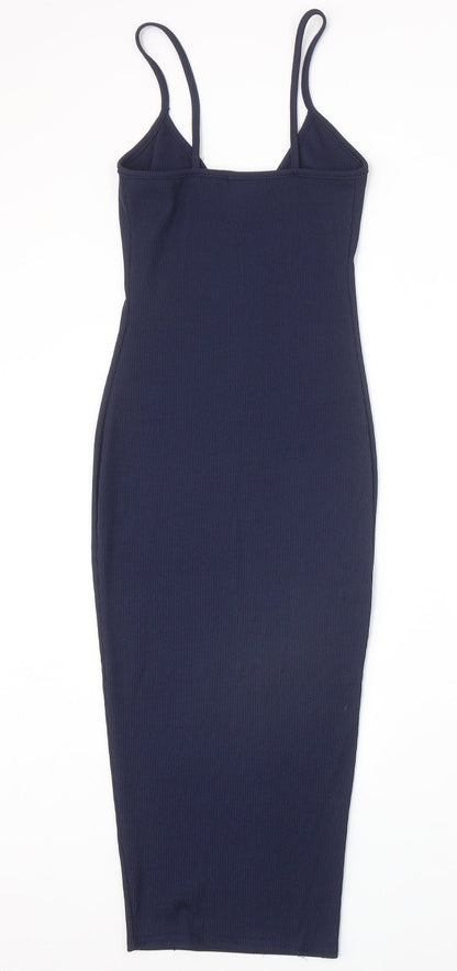 PRETTYLITTLETHING Womens Blue Polyester Bodycon Size 4 V-Neck Pullover - Ribbed