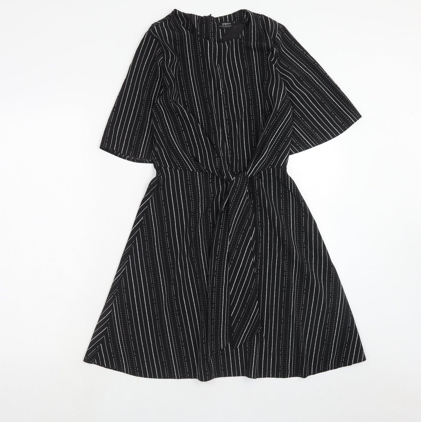 Papaya Womens Black Striped Polyester Fit & Flare Size 8 Boat Neck Zip