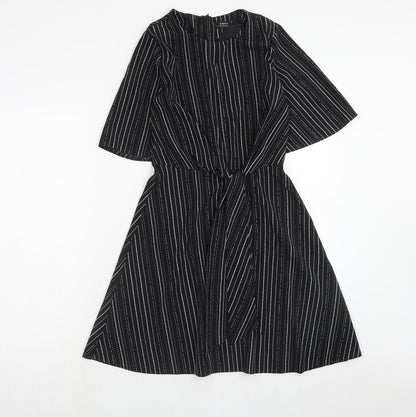 Papaya Womens Black Striped Polyester Fit & Flare Size 8 Boat Neck Zip