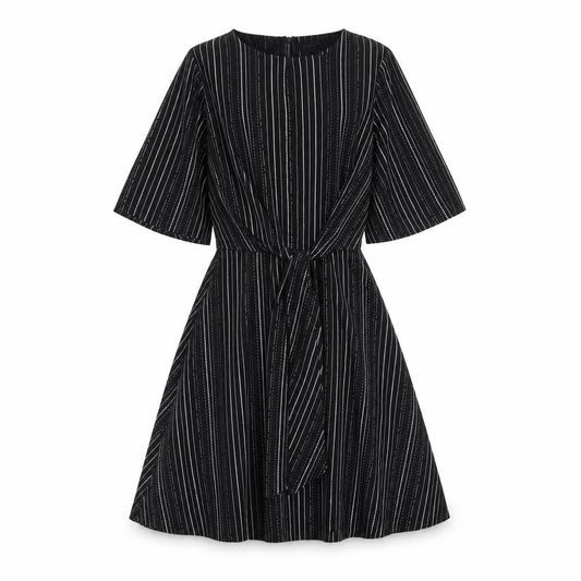 Papaya Womens Black Striped Polyester Fit & Flare Size 8 Boat Neck Zip