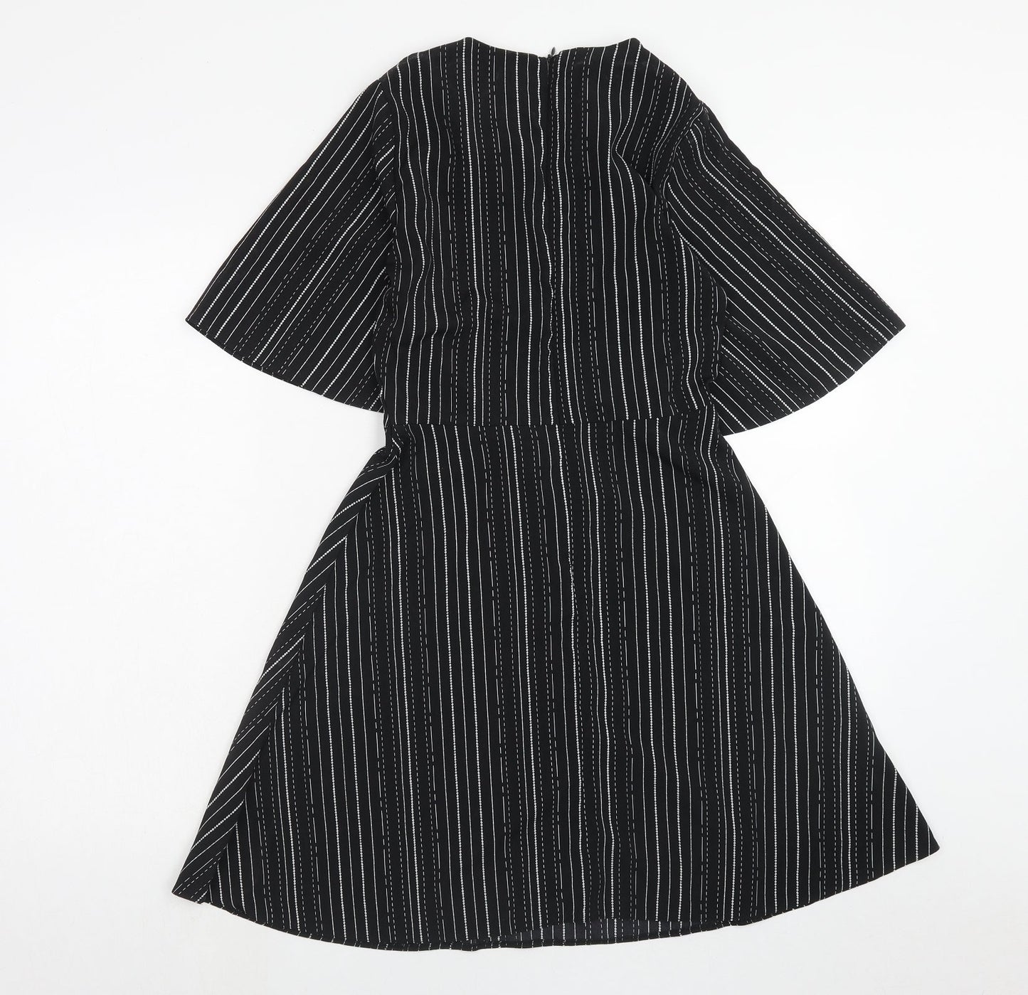Papaya Womens Black Striped Polyester Fit & Flare Size 8 Boat Neck Zip