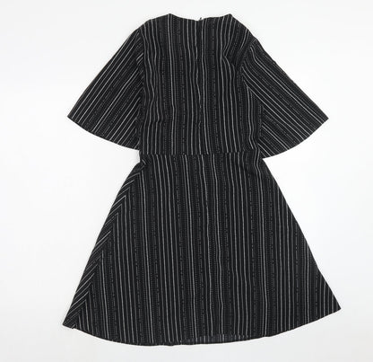 Papaya Womens Black Striped Polyester Fit & Flare Size 8 Boat Neck Zip