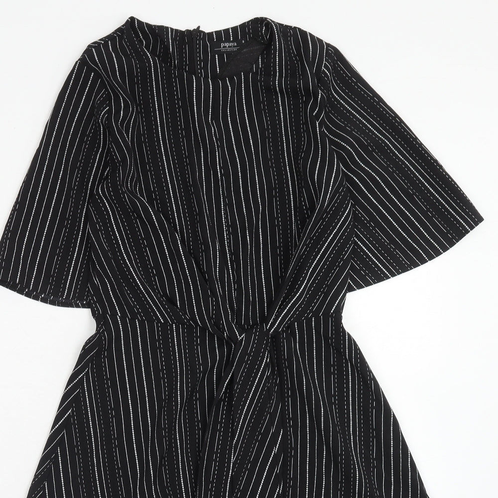 Papaya Womens Black Striped Polyester Fit & Flare Size 8 Boat Neck Zip