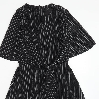 Papaya Womens Black Striped Polyester Fit & Flare Size 8 Boat Neck Zip