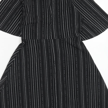 Papaya Womens Black Striped Polyester Fit & Flare Size 8 Boat Neck Zip