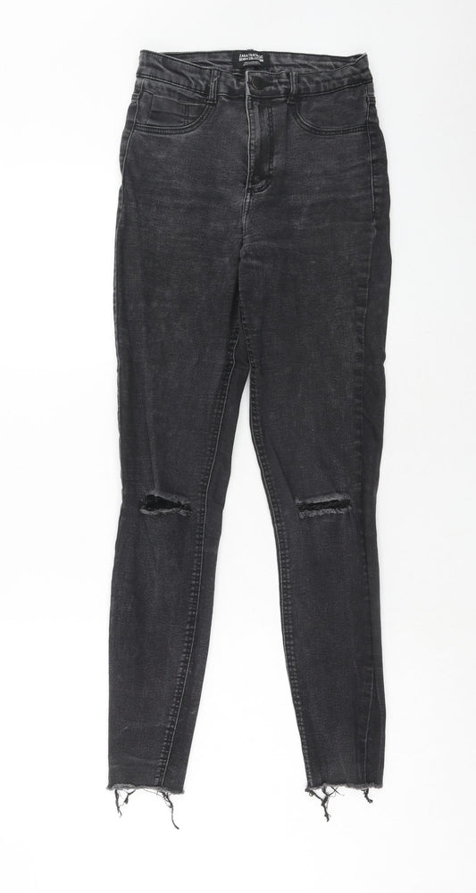Zara Womens Black Cotton Skinny Jeans Size 8 Regular Zip