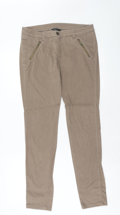 Mango Womens Brown Cotton Trousers Size 10 Regular Zip