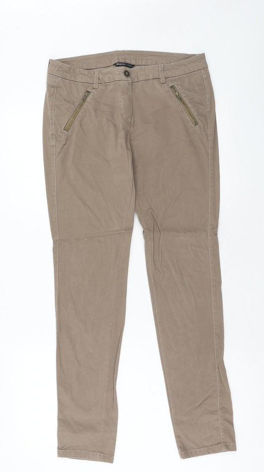 Mango Womens Brown Cotton Trousers Size 10 Regular Zip